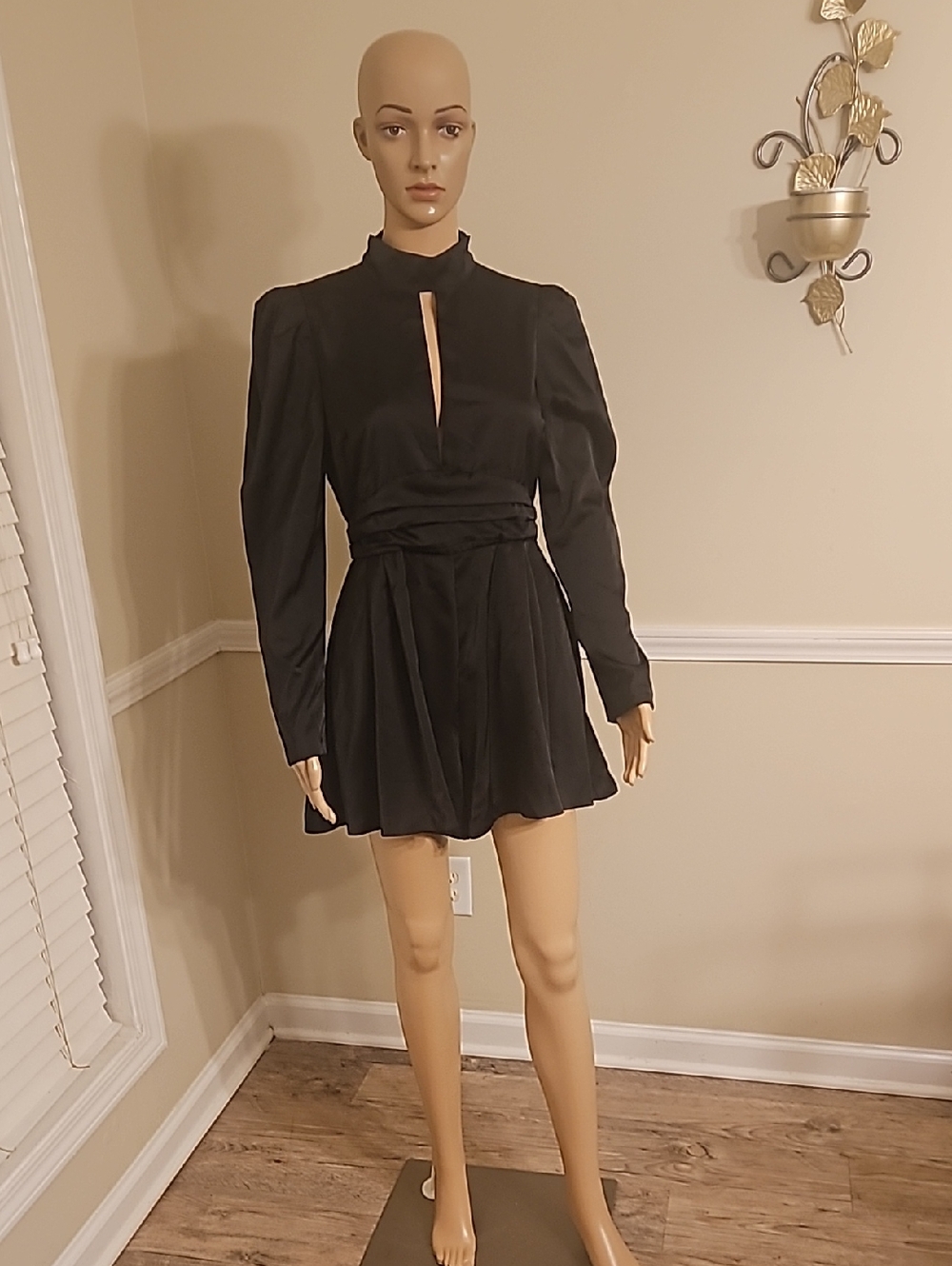 Dynamite Black Long-Sleeve Romper Dress with Keyhole Front